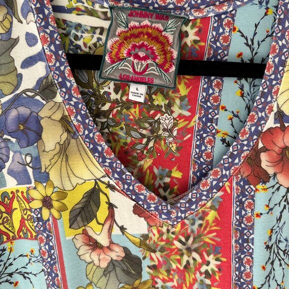 Johnny Was Multicolor Floral Patchwork Short Sleeve Tee - Picture 8 of 9